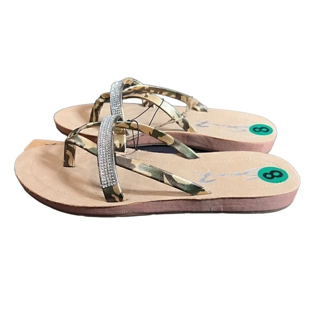 Seven 7 sandals Carmel gold camouflage rhinestones size 8